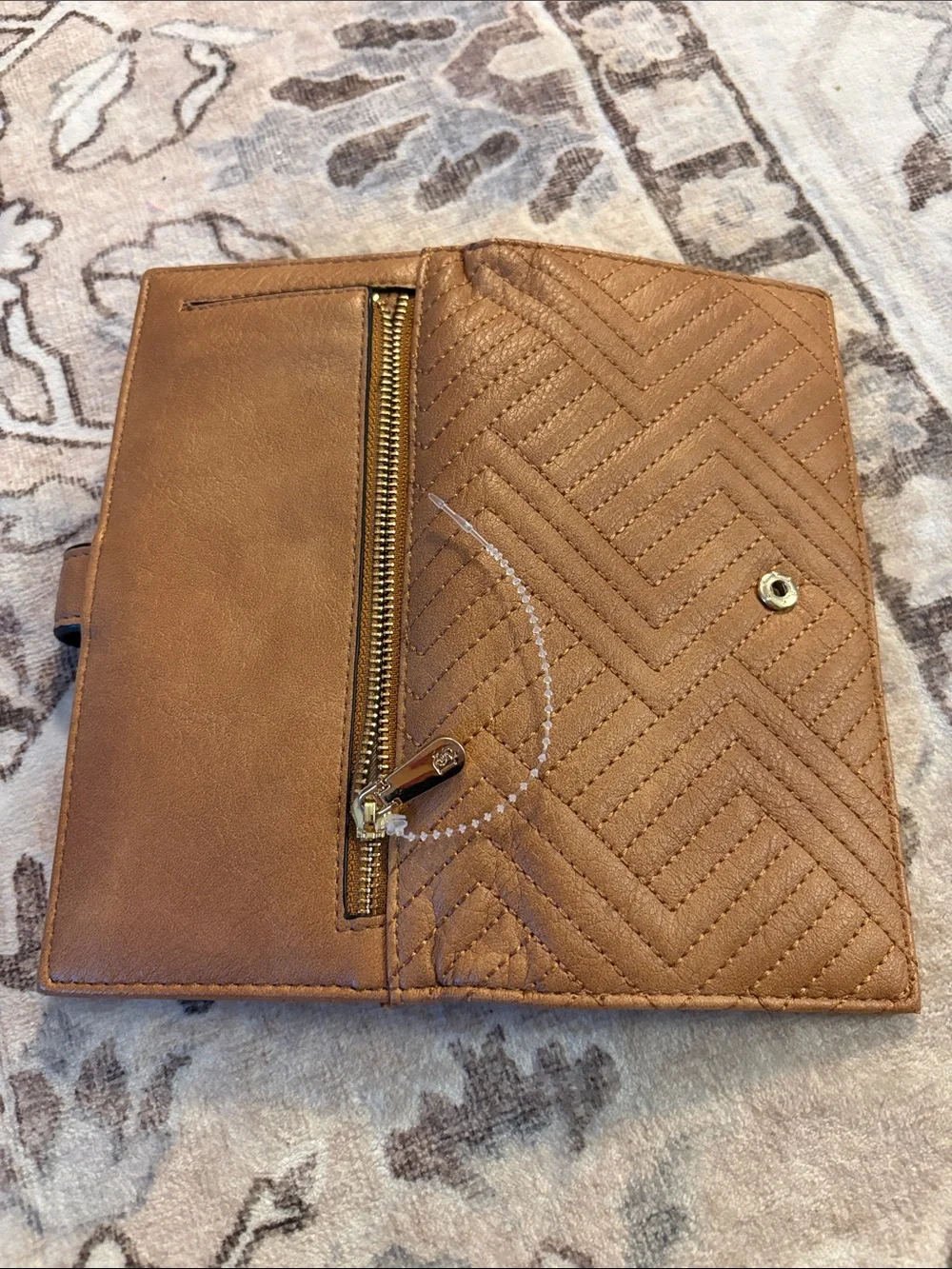 Chevron Quilted Tan Women's Wallet with Snap Tab